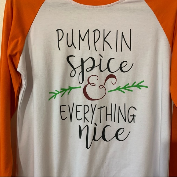 Pumpkin Spice & Everything Nice Graphic Orange/White Baseball Tee - Picture 3 of 7